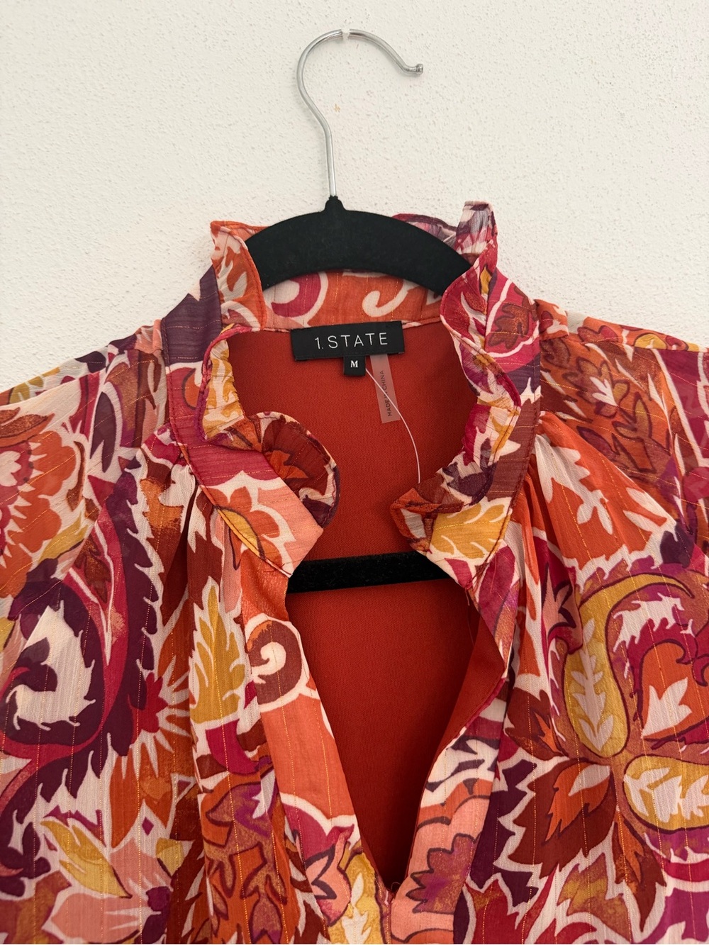 1. State Rust Multi Floral Ruffle-Neck Long-Sleeve Tiered Dress - Picture 4 of 5